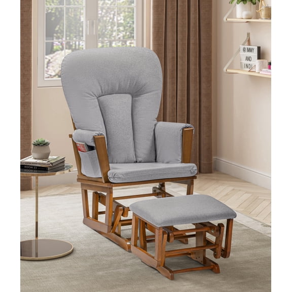 Suite Bebe Contempo Nursery Glider with Ottoman, Walnut Wood and Dove Gray Fabric