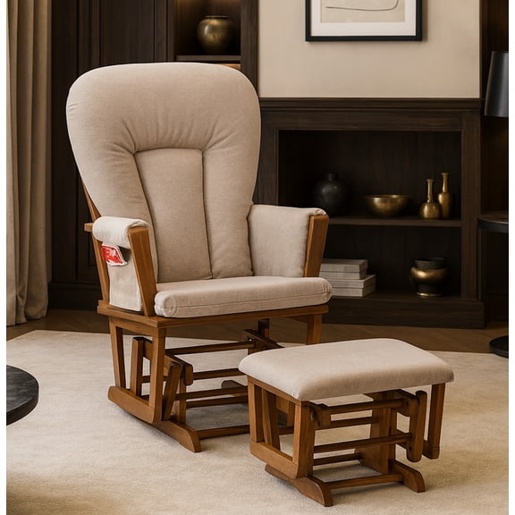 Suite Bebe Contempo Nursery Glider with Ottoman, Walnut Wood and Latte Fabric