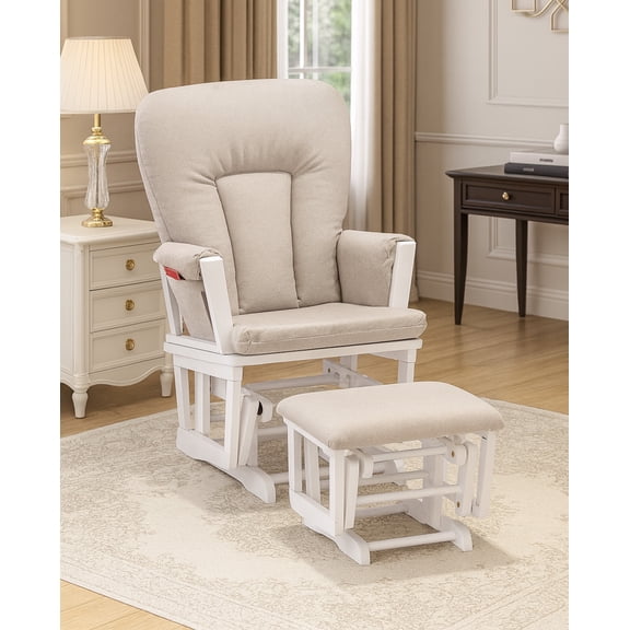 Suite Bebe Contempo Nursery Glider with Ottoman, White Wood and Latte Fabric