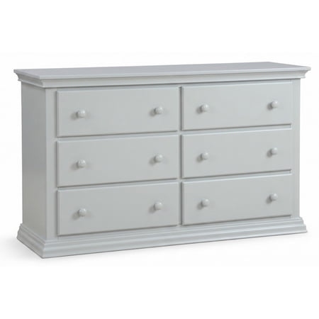 Suite Bebe Universal 6-Drawer Hardwood Double Dresser, Fully Assembled Wooden Storage Chest with Anti-Tip Kit for Nursery & Bedroom, Gray