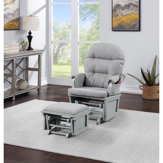 Suite Bebe Madison Glider & Ottoman, Gray Finish with Oyster Cushions