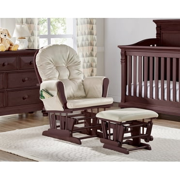 Suite Bebe Maya Glider And Ottoman Set - Espresso Wood Frame With Latte Fabric For Nursery, Smooth Gliding Motion