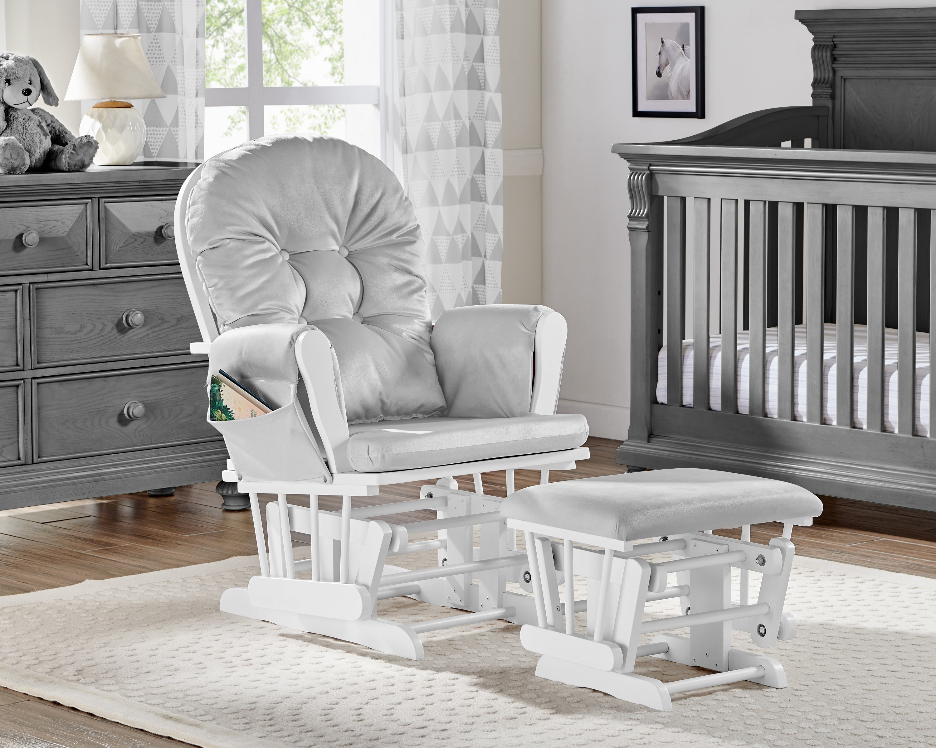 Suite Bebe Mason Glider Ottoman White Finish and Light Grey