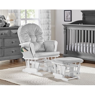 Suite Bebe Mason Wooden Nursery Rocking Chair with Ottoman, Baby Nursing Glider Rocker, White/Light Gray