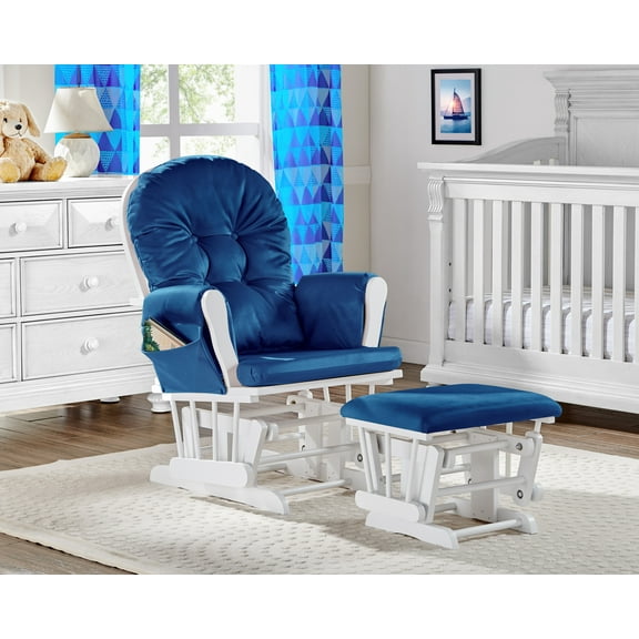 Suite Bebe Mason Glider & Ottoman,  White Finish with Navy Cushions
