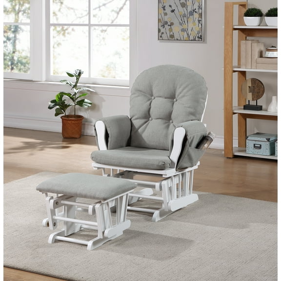 Suite Bebe Mason Glider & Ottoman, White Finish with Oyster Cushions