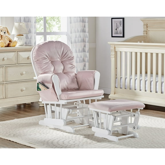 Suite Bebe Mason Glider & Ottoman,  White Finish with Pink Cushions