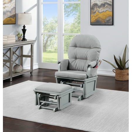Suite Bebe Monti Storage Glider and Ottoman, Gray Finish with Oyster Cushions