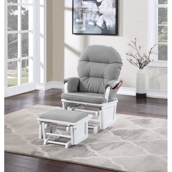 Suite Bebe Monti Storage Glider and Ottoman, White Finish with Oyster Cushions