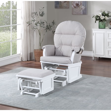 Suite Bebe Monti Storage Glider and Ottoman, White Finish with Woven Gray Cushions