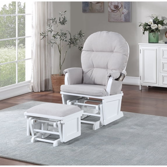 Suite Bebe Monti Storage Glider and Ottoman, White Finish with Woven Gray Cushions