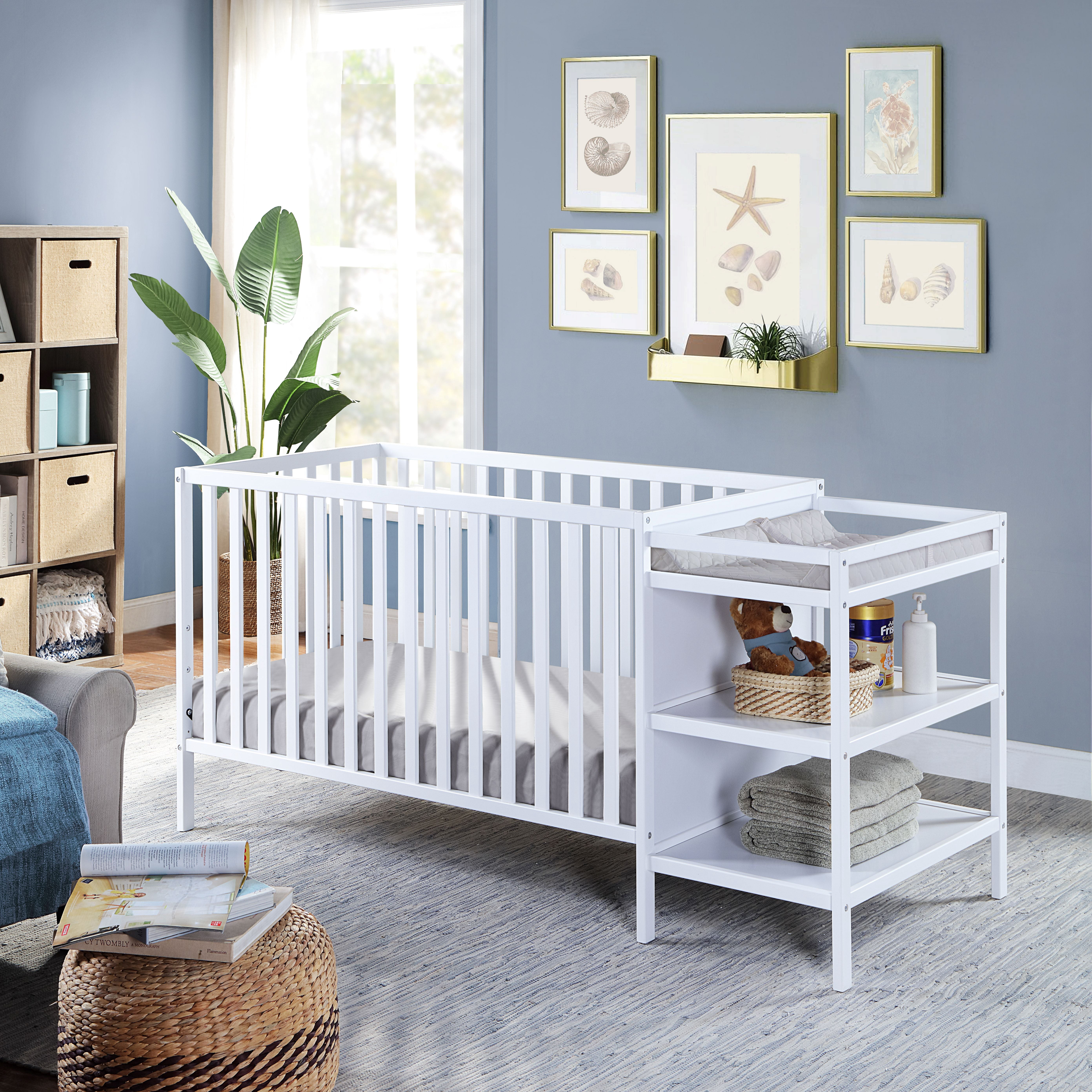 Suite Bebe Palmer 3-in-1 Convertible Crib and Changing Table Combo, White
