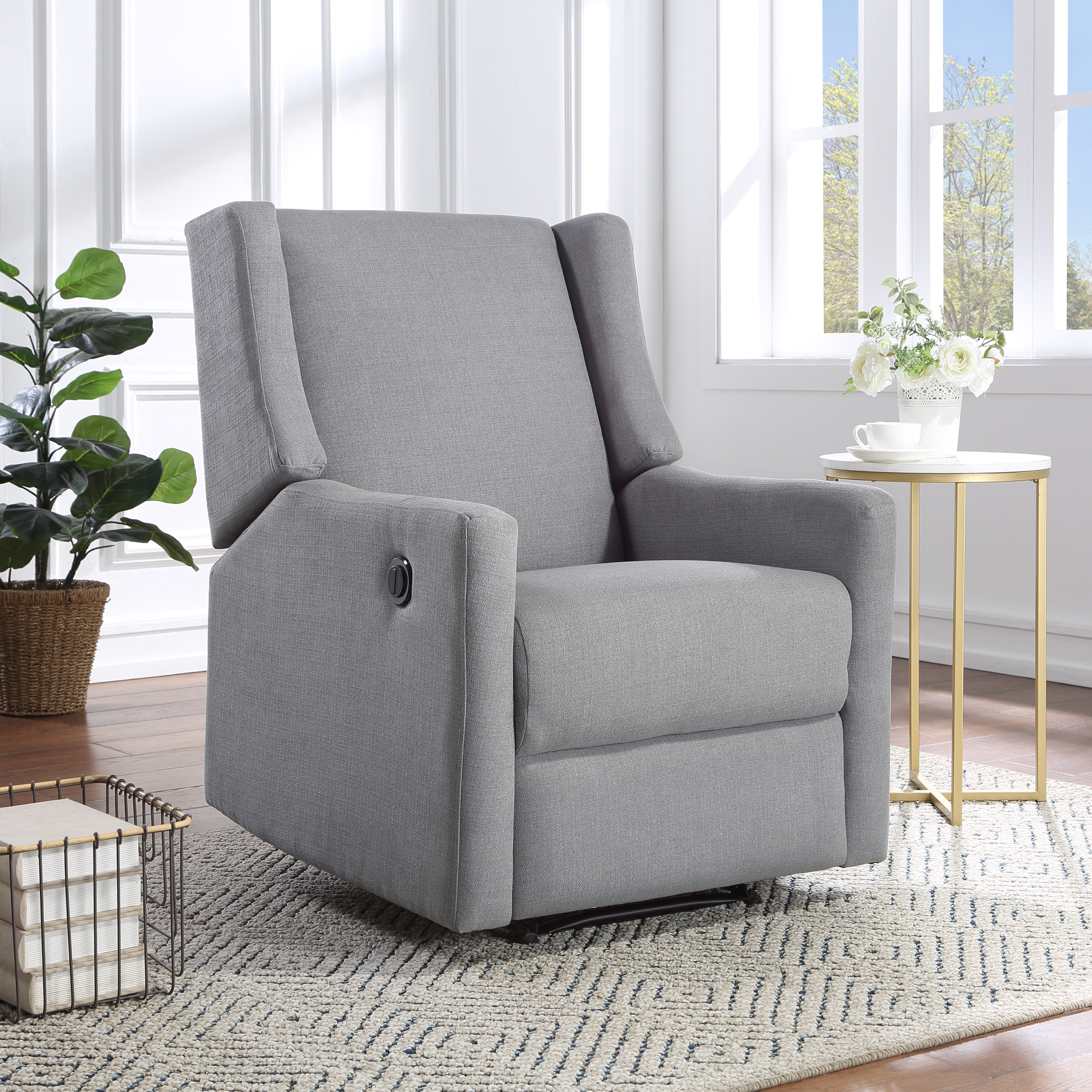 Second Story Home Sanora Upholstered Power Swivel Recliner Heather Walmart