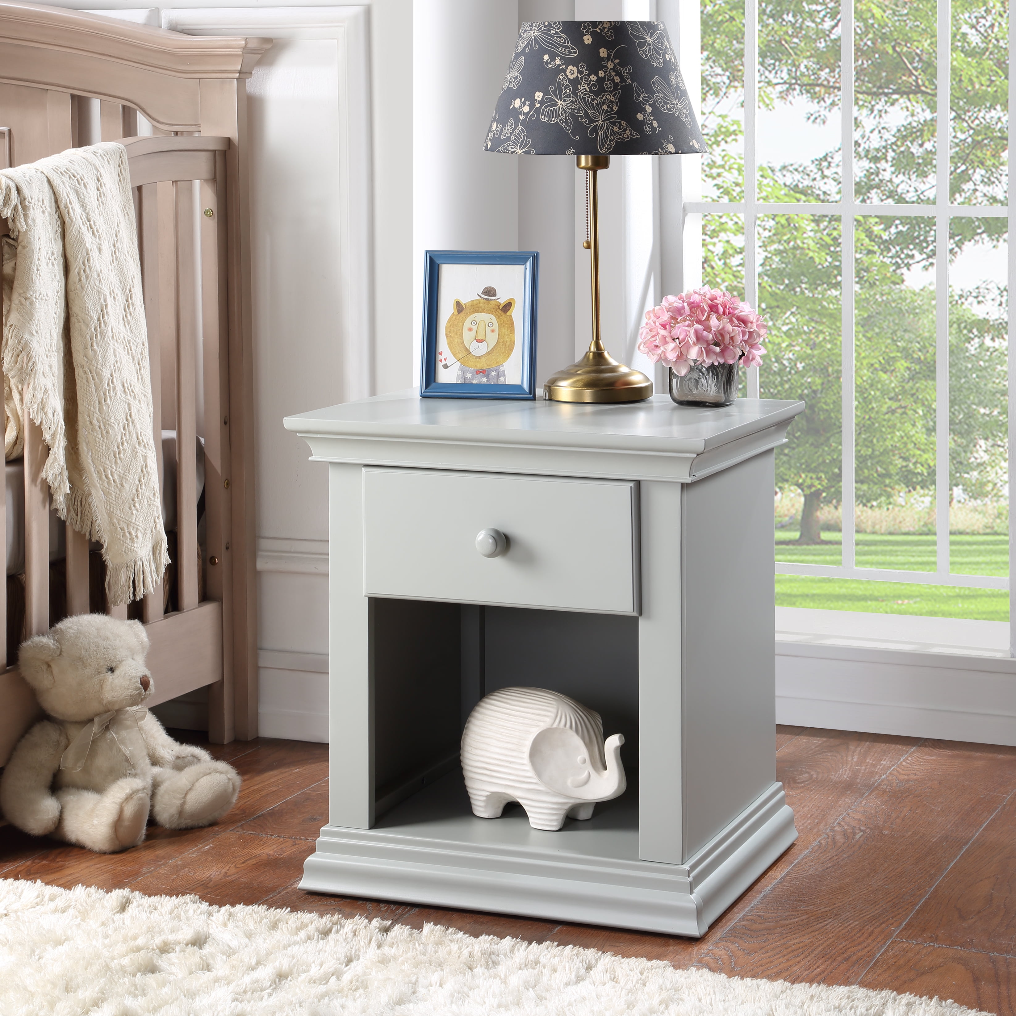 Gray 1-Drawer Nightstand with Bottom Shelf