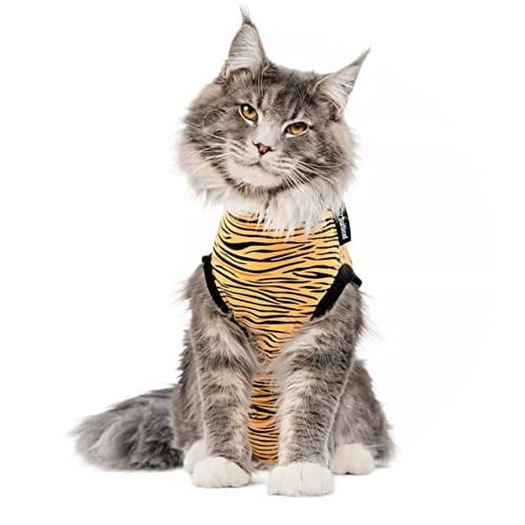 Suitical Recovery Suit for Cats Tiger Print. Post Operative cat Cone Alternative. (Small, Tiger Print)