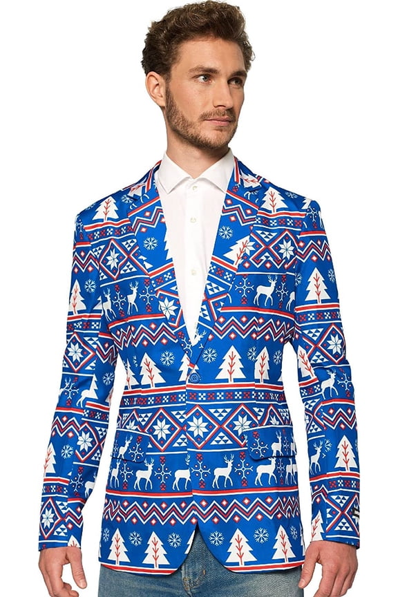 Men's Blazers Christmas Blue Nordic Jacket - M Blue