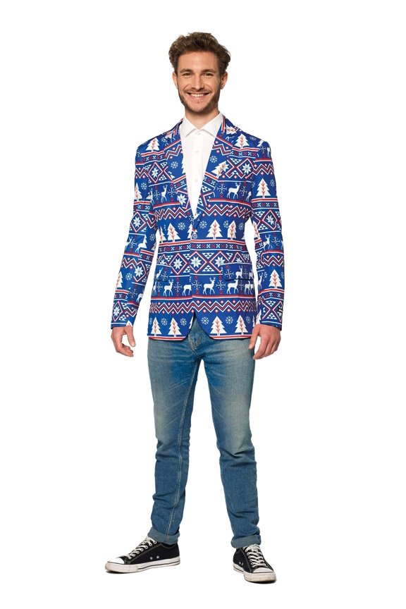 Men's Blazers Christmas Blue Nordic Jacket - L Blue