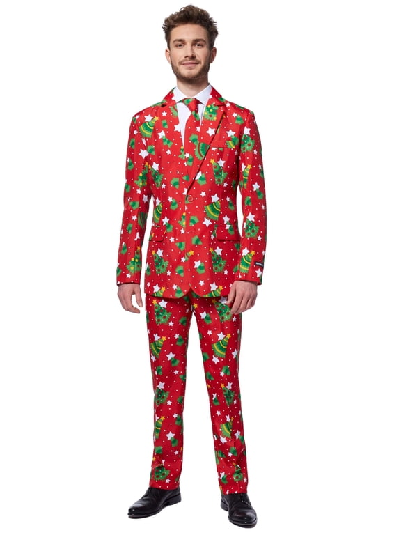 Men's Suits Christmas Trees Stars Red - S Red