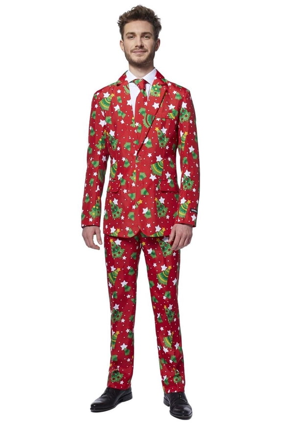 Men's Suits Christmas Trees Stars Red - XL Red