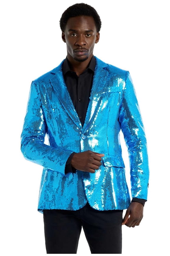 Men's Blazers Sequins Blue - L Blue
