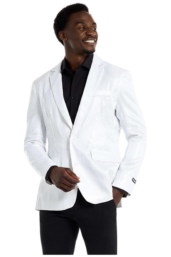 Men's Blazers Sequins White - L White