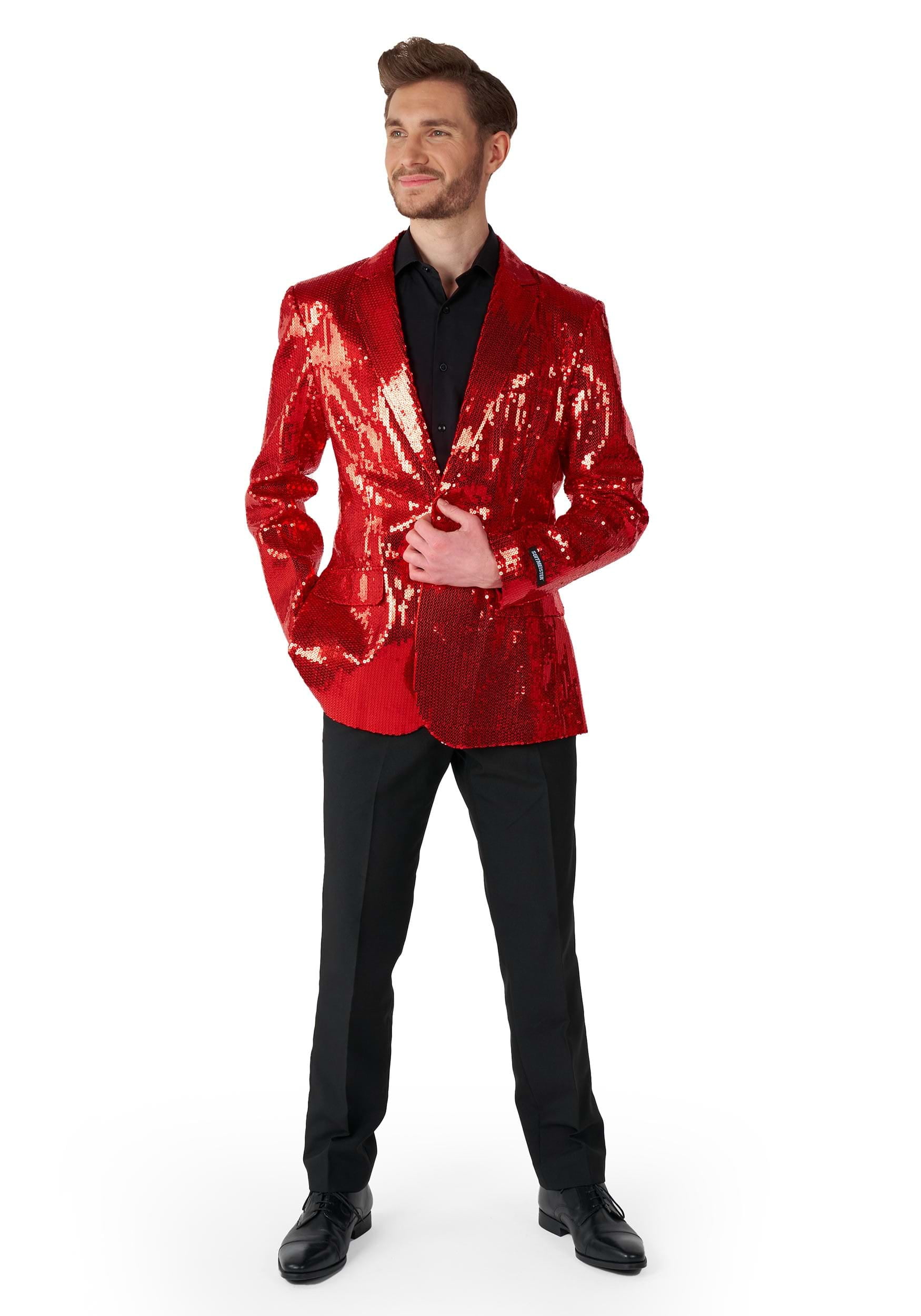 Men's Suitmeister Sequins Red Shiny Slim-Fit Christmas Party Blazer