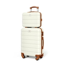 Suitour 20 inch Carry-on Luggage Set with 13" Suitcase Travel Set, White Tan