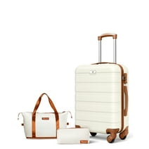 Suitour 20 inch Carry-on Luggage Spinner Suitcase with Expandable Duffel Bag, White Tan