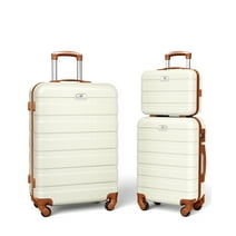 Suitour 3 Piece Luggage Sets(20"+ 24") with 13" Suitcase Travel Set, White Tan