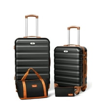 Suitour 4 Piece Luggage Sets(20"+ 24") Suitcases with Expandable Duffel Bag, Black Tan