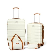 Suitour 4 Piece Luggage Sets(20"+ 24") Suitcases with Expandable Duffel Bag, White Tan