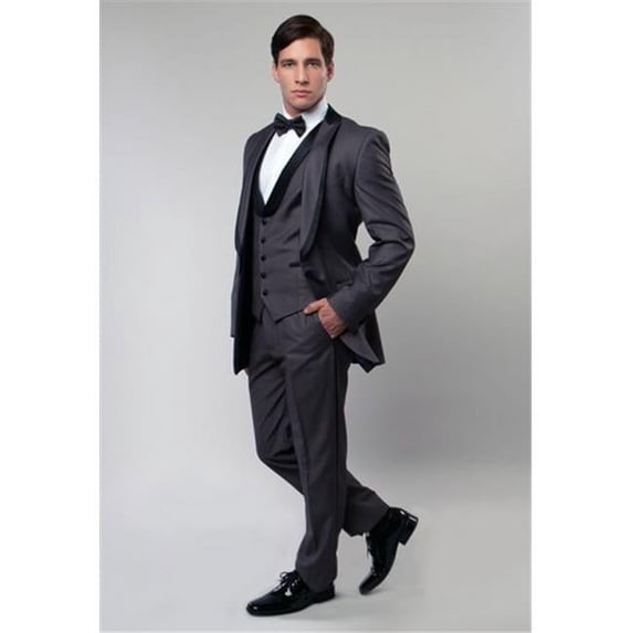 Suits America Bryan Michaels 1 Button Front Closure Slim Fit Mens Tuxedo, Grey & Black - Small 46