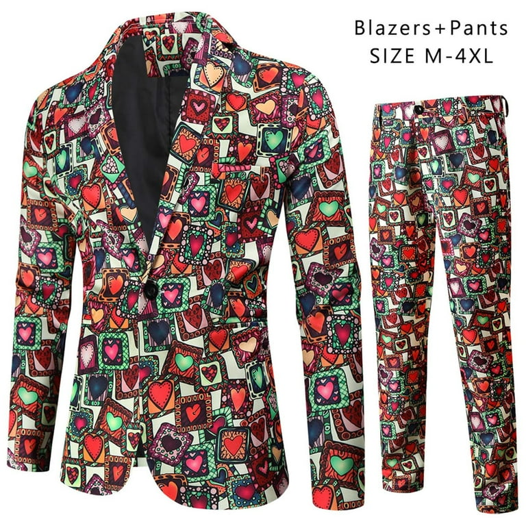 Suits For Men Set Men'S Fashion Casual Printed Suit Jacket Pants