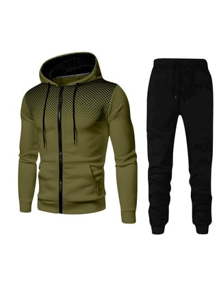 Mens Hooded Tracksuit Set,2 Piece Outfits Plain Warm Fleece Hoodie Jacket  and Pants Winter Sweatsuit Jogging Bottoms Sportswear Sports Suit with