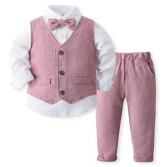 Suits for Boys Button down Shirt +Bowtie+Vest+Pants 4 Pieces Gentleman Wedding Outfit Boy Baptism Outfit for Boys 4-5 Years