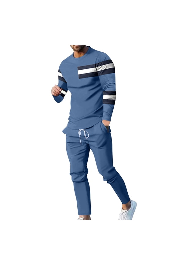 Suits for Men,Mens Casual Pants,Men Casual Round Neck Patchwork Printing Long Sleeve Blouse And Pants Trousers Suit,Suit for Men