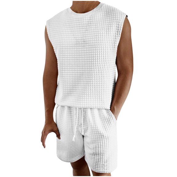 Suits for Men,Mens Casual Pants,Men Fashion Casual Solid Sleeveless Hoodless Casual Blouse And Pants Suit Set,Suit for Men