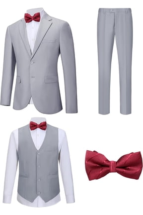 Suits for Men Slim Fit 4 Pieces Set Solid Tuxedo, Blazer、 Vest 、Pants、 Notch Collar Bow Tie, Prom Dinner Party Wedding