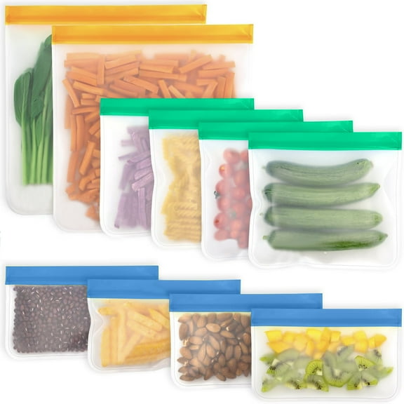 Suizaomo 10 Pack Reusable Gallon Freezer Bags Dishwasher Safe, BPA Free Reusable freezer Bags, Extra Thick Leakproof Reusable Silicone Storage Bags for Marinate Meats, Cereal, Veggies,Fruits