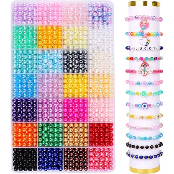 Suizaomo 1680 Pcs Pearl Beads for Jewelry Making, 6mm Rainbow Round Plastic Pearls Beads with Holes for Making Earring, Necklaces, Bracelets and Jewelry DIY Craft 28 Multicolors