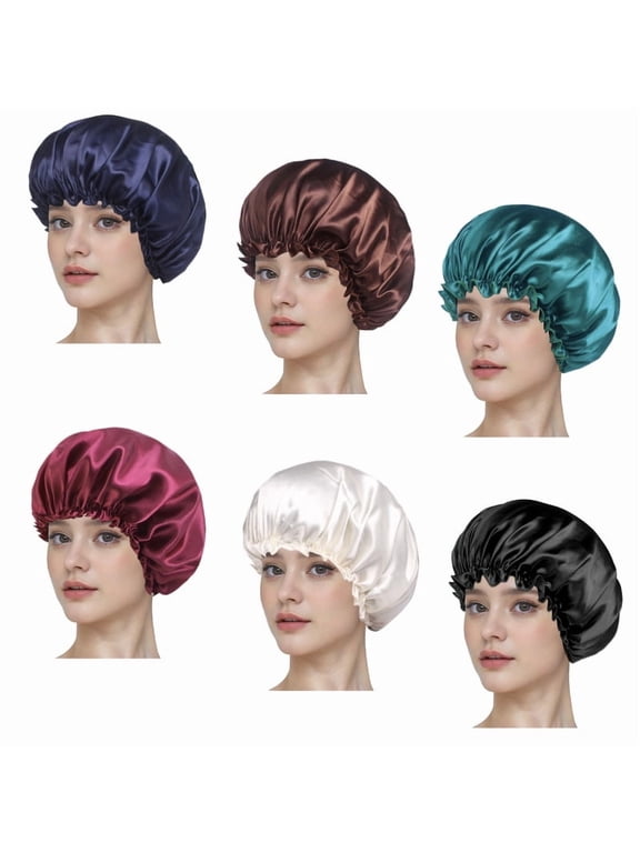 6PCS Satin Bonnet Silk Hair Bonnet for Sleeping, Sleep Bonnets for Women & Men Large Wide Soft Band Sleep Cap for Curly Hair Braids