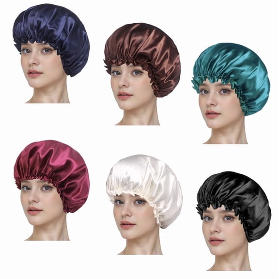Suizaomo 6PCS Satin Bonnet Silk Hair Bonnet for Sleeping, Sleep Bonnets for Women & Men Large Wide Soft Band Sleep Cap for Curly Hair Braids