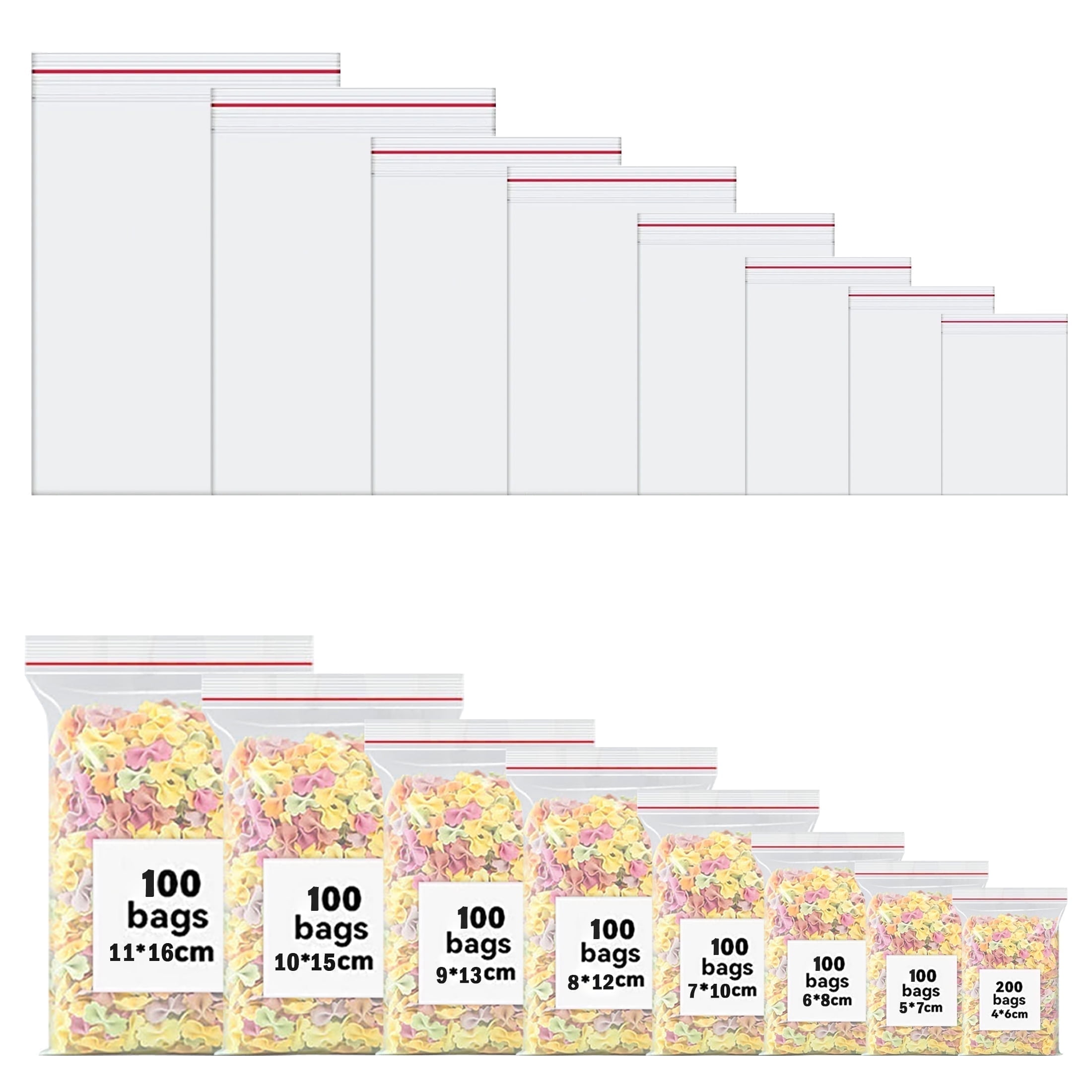 Suizaomo 900Pcs Small Pastic Bags for Jewelry,8 Assorted Sizes,Clear Zipper Bags Mini Baggies for Storage