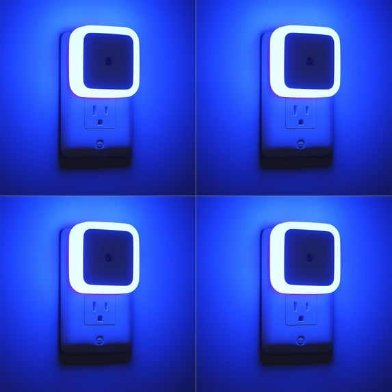 Sujeet Blue Plug-in Dusk to Dawn LED Night Lights for Kids Bedroom, Bathroom, Hallway (4-Pack)