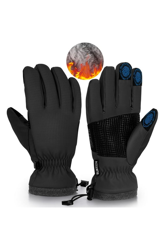 Winter Gloves Men Women Touchscreen Warm Gloves Waterproof Windproof Thermal Gloves with Adjustable Cuff for Cold Weather Running, Cycling, Walking, Black, XL