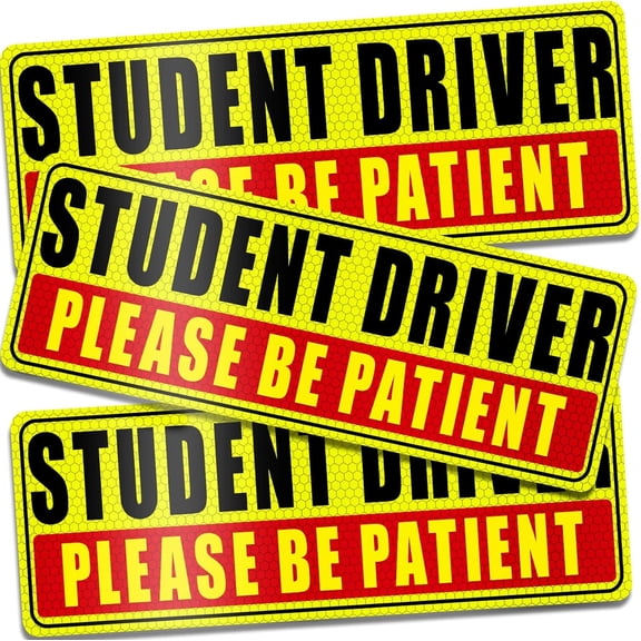 Sukh 4 Pcs Student Driver Magnet for Car - Be Patient Student Driver Magnet Boys and Girls New Student Driver Sticker Safety Warning Reflective Signs Reusable Movable