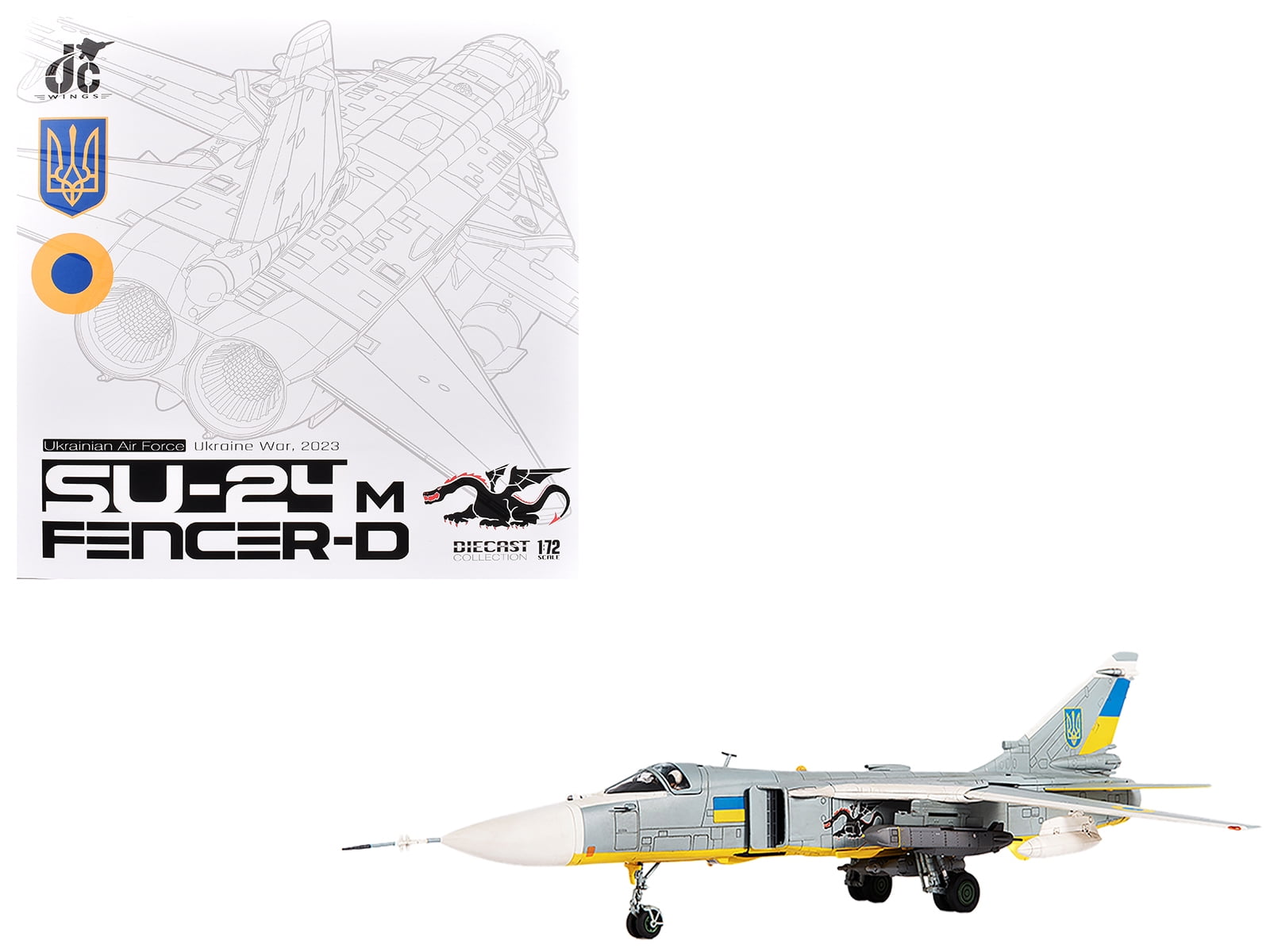 Sukhoi Su-24M Fencer-D Bomber Aircraft "Ukraine War" (2023) Ukrainian Air Force 1/72 Die Cast Model by JC Wings
