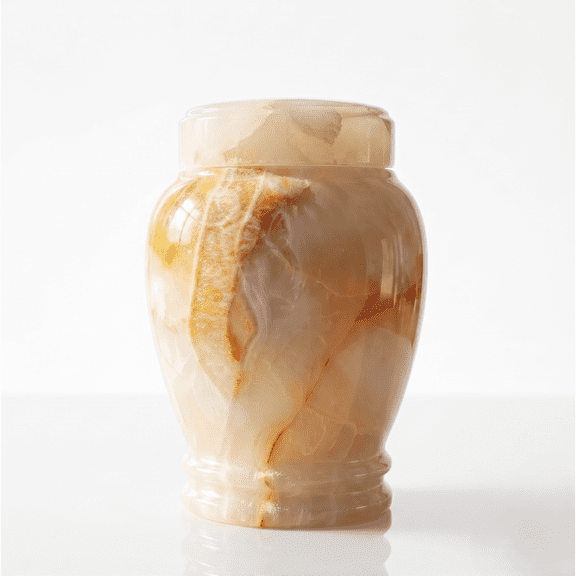 White Onyx Cremation Urn for Ashes - Handcrafted Stone Memorial Urn for Adults - Adult Size 8 x 8 x 11 in