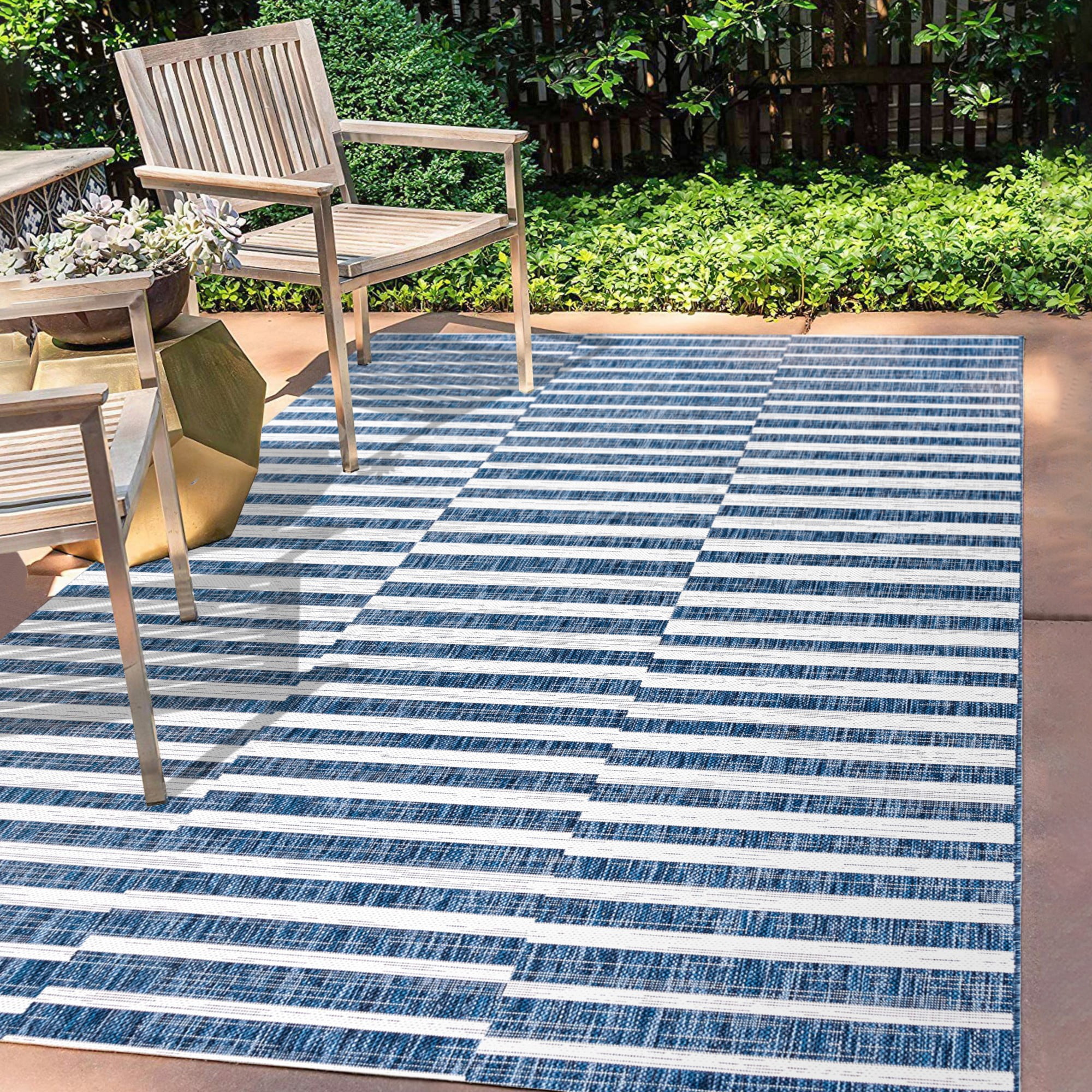 Sukie Reversible Blue/Ivory Stripe Synthetic 3x5 Area Rug