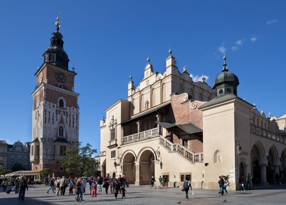 Sukiennice The Renaissance Cloth Hall and Wieza Ratuszowa the 13th Century Town Hall Tower Rynek Glowny The Main Market Square Krakow Poland Canvas Art - Panoramic Images (26 x 36)
